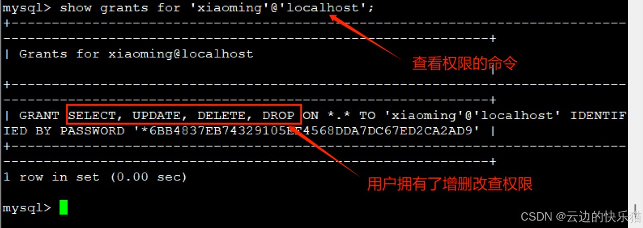 Linux中对mysql用户进行管理的操作代码