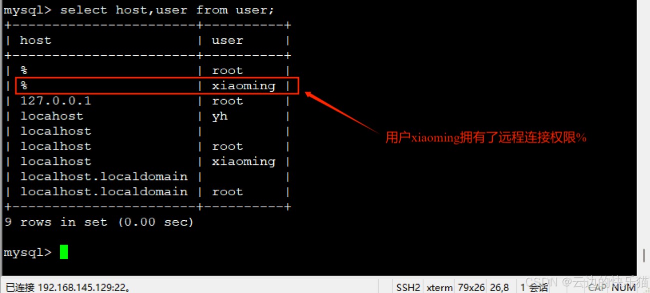 Linux中对mysql用户进行管理的操作代码